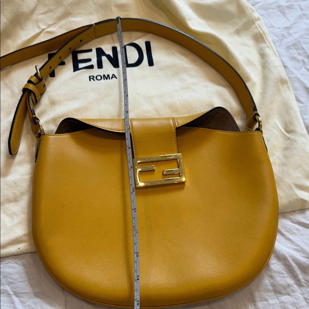Fendi Mustard Yellow Leather Shoulder Bag with FF Clasp - Picture 10 of 10